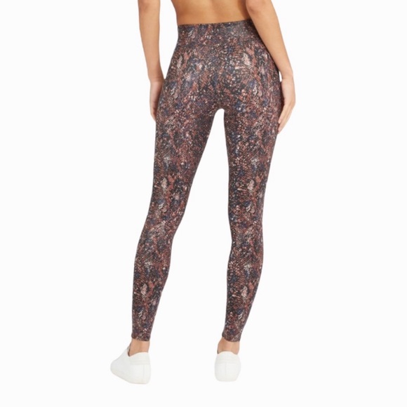 Spanx Faux Leather Snake Shine Leggings in Color Mocha Snake - Picture 3 of 5